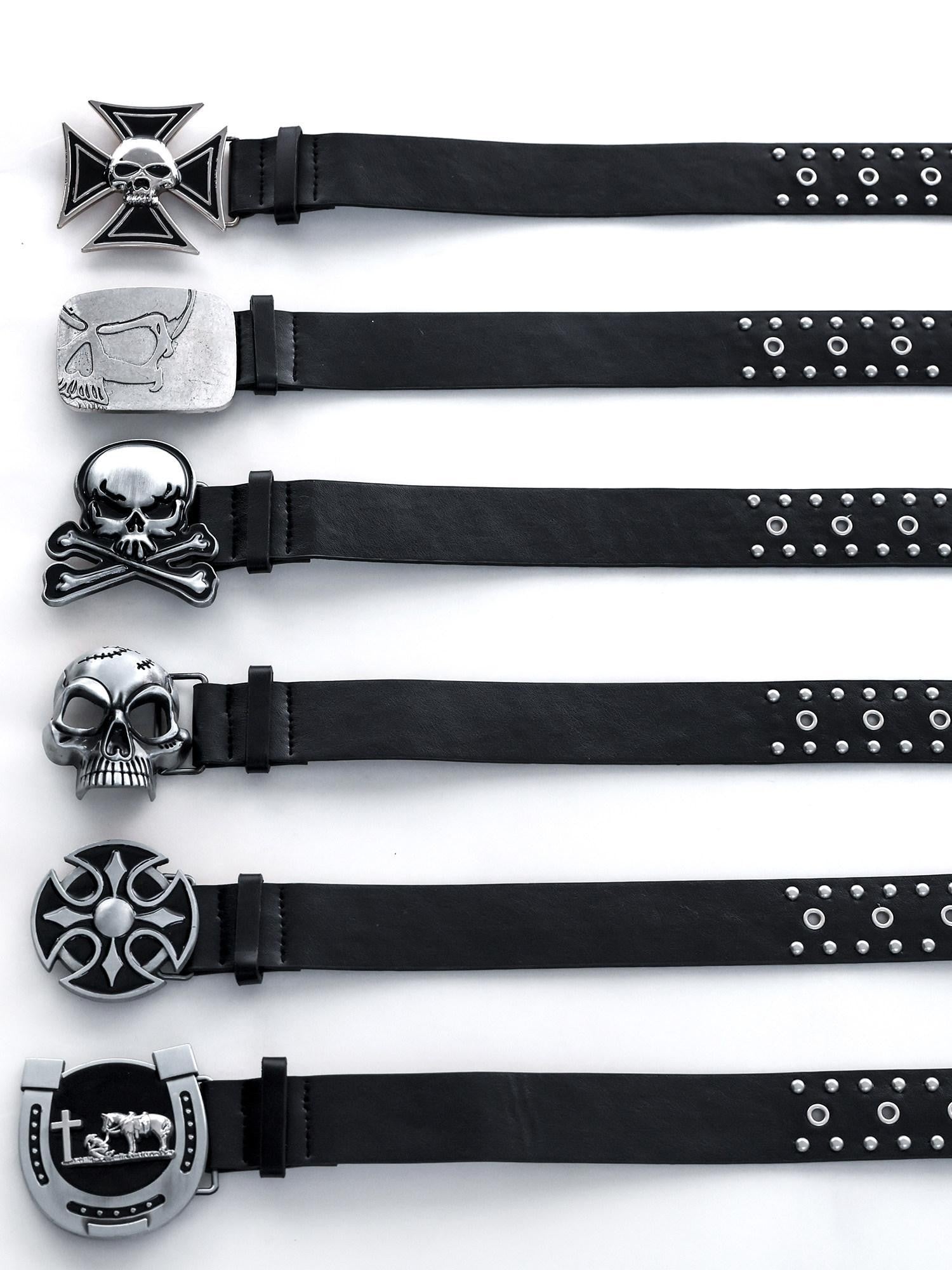 YUBABY Rivet Studded Dark Skull Cross Retro Punk Women's Metal Belts