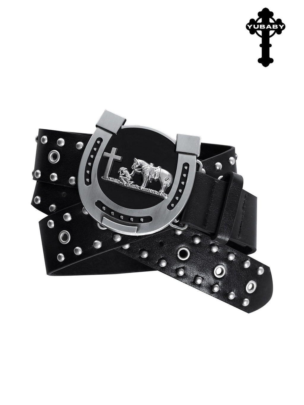 YUBABY Rivet Studded Dark Skull Cross Retro Punk Women's Metal Belts