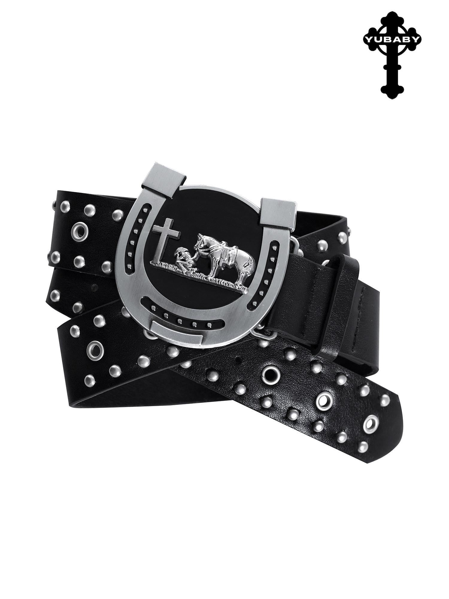 YUBABY Rivet Studded Dark Skull Cross Retro Punk Women's Metal Belts