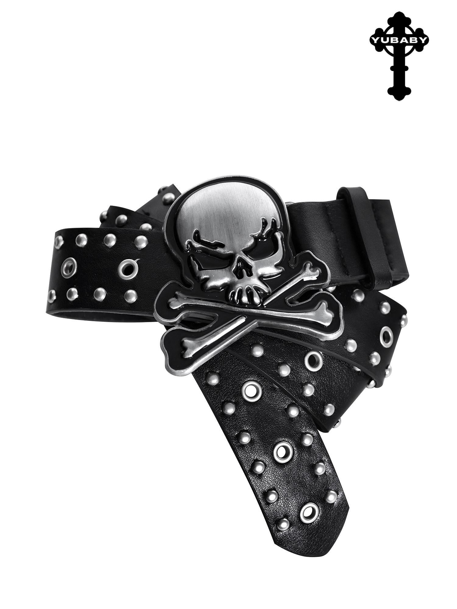 YUBABY Rivet Studded Dark Skull Cross Retro Punk Women's Metal Belts
