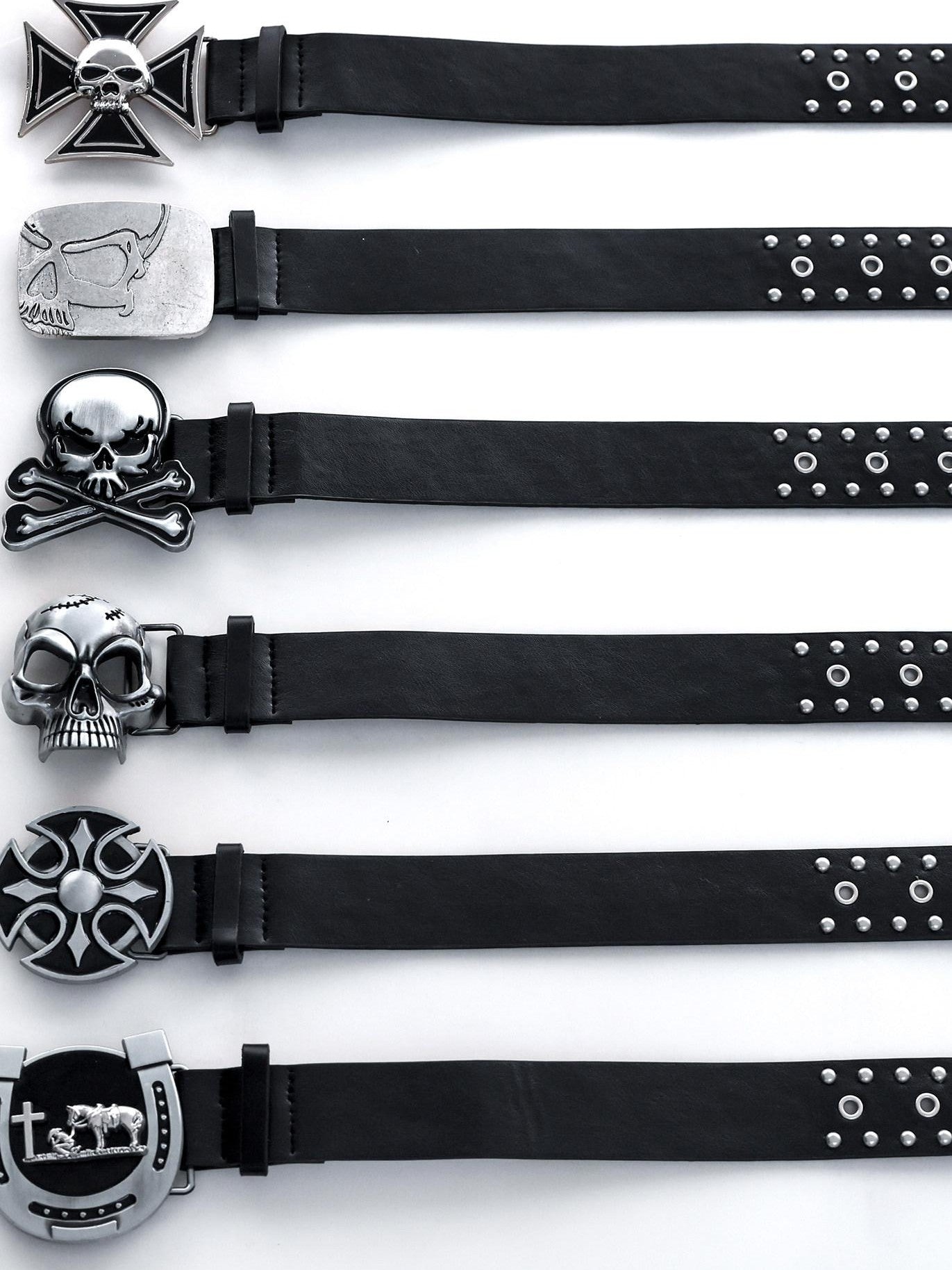 YUBABY Rivet Studded Dark Skull Cross Retro Punk Women's Metal Belts