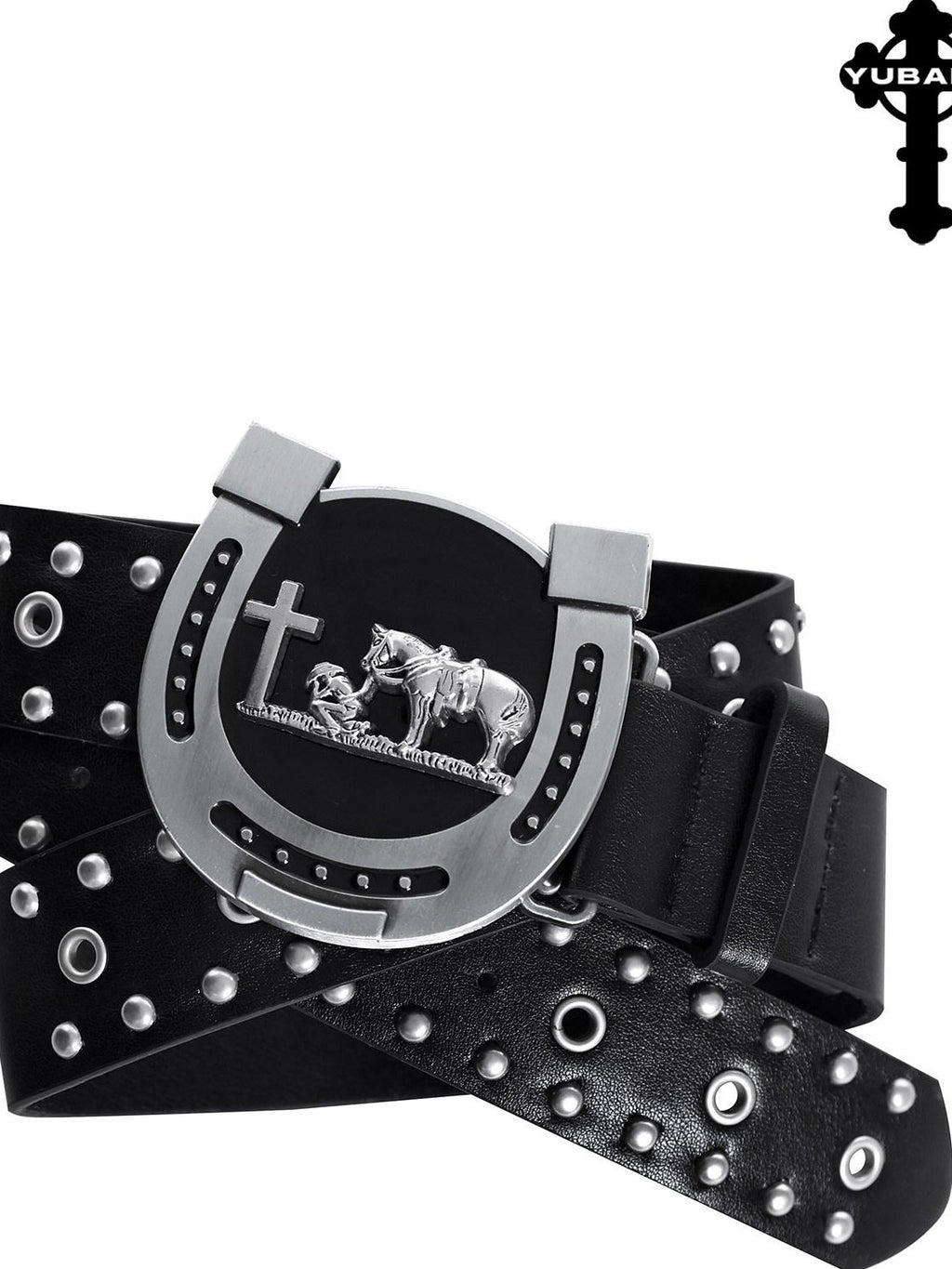 YUBABY Rivet Studded Dark Skull Cross Retro Punk Women's Metal Belts