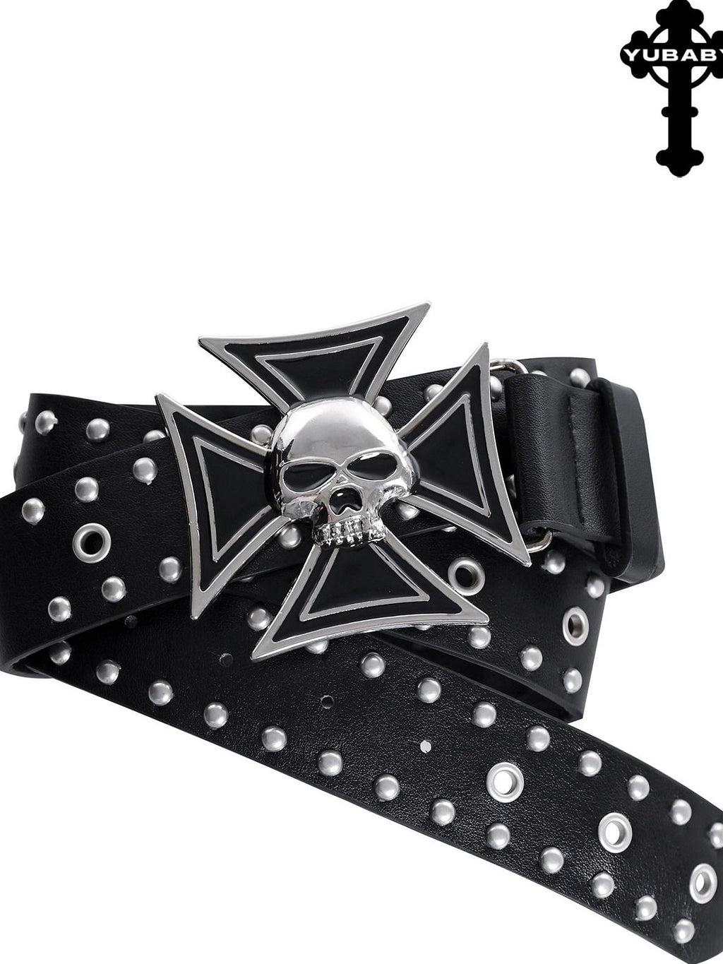 YUBABY Rivet Studded Dark Skull Cross Retro Punk Women's Metal Belts