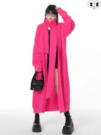 YUBABY Rose Red Batwing V-neck Mid Length Single Button Women's Cardigans