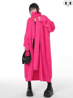 YUBABY Rose Red Batwing V-neck Mid Length Single Button Women's Cardigans