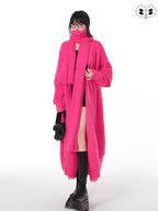 YUBABY Rose Red Batwing V-neck Mid Length Single Button Women's Cardigans
