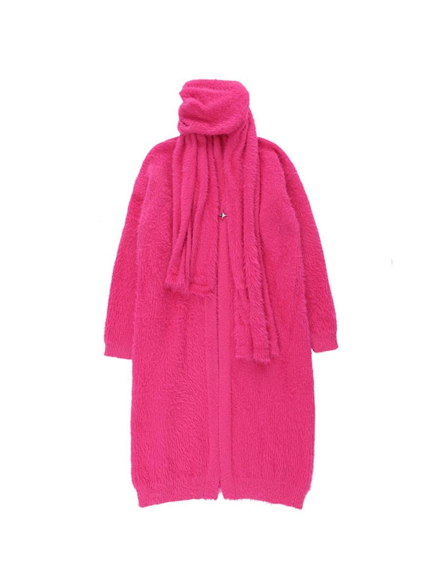 YUBABY Rose Red Batwing V-neck Mid Length Single Button Women's Cardigans