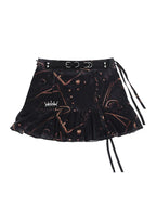 YUBABY Ruffle Hem Punk Belt Buckle High Waist Women's Brocade Mini Skirts