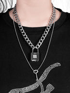 YUBABY Silver Sanskrit Engraved Nanjing Lock Two Piece Women's Alloy Keychains