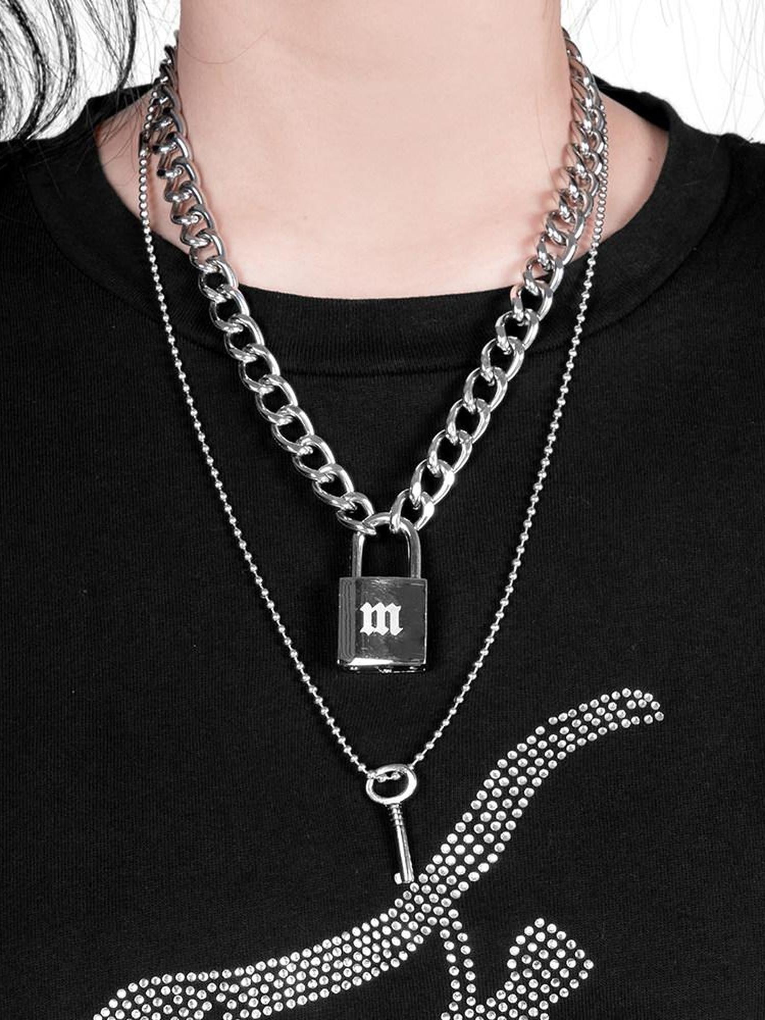 YUBABY Silver Sanskrit Engraved Nanjing Lock Two Piece Women's Alloy Keychains