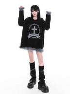 YUBABY Slouchy Knitted Asymmetrical Zigzag Cross Thorn Women's Cotton Leg Warmers