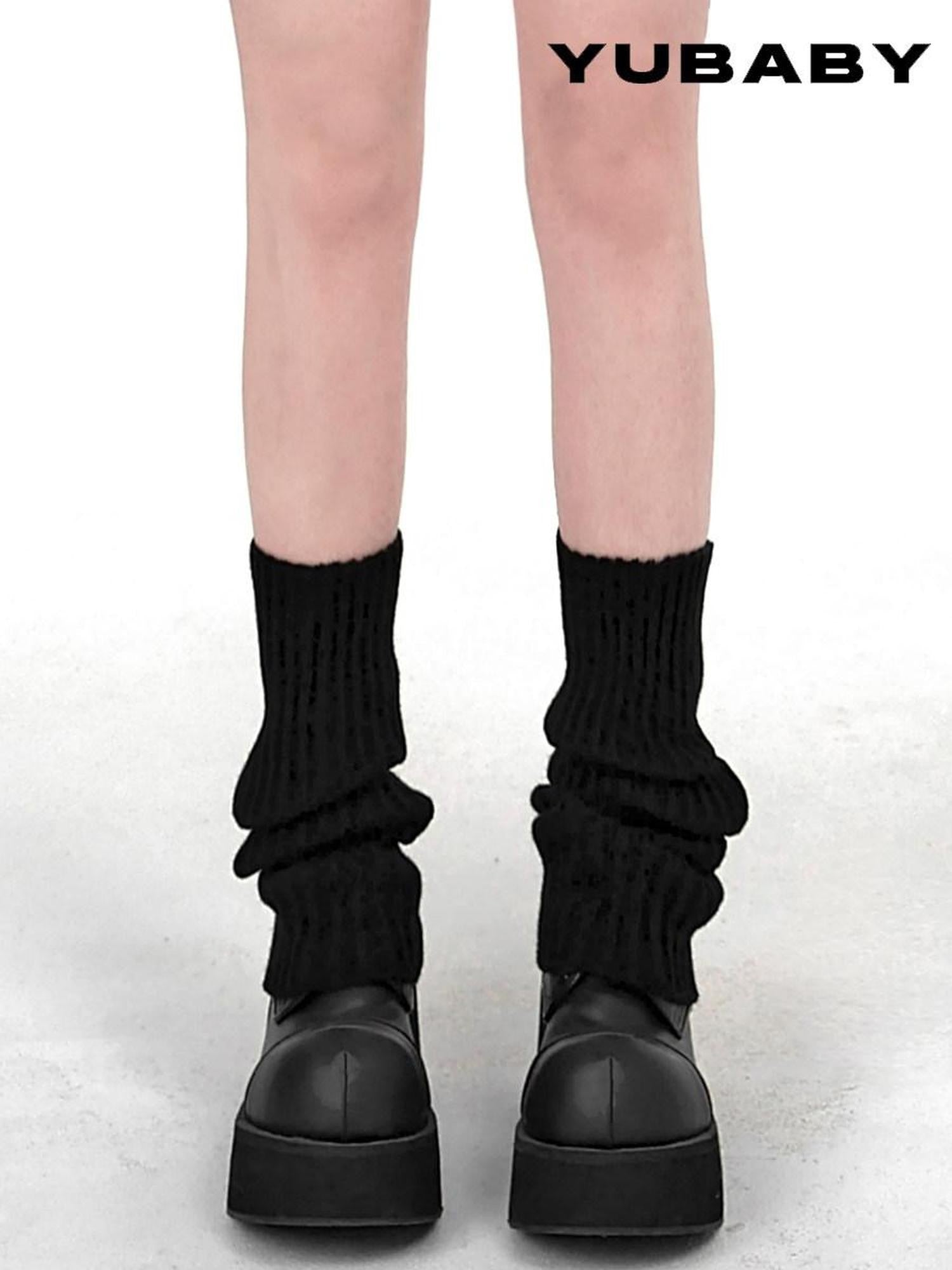 YUBABY Slouchy Solid Knitted Mid Calf Scrunched Women's Polyester Leg Warmers