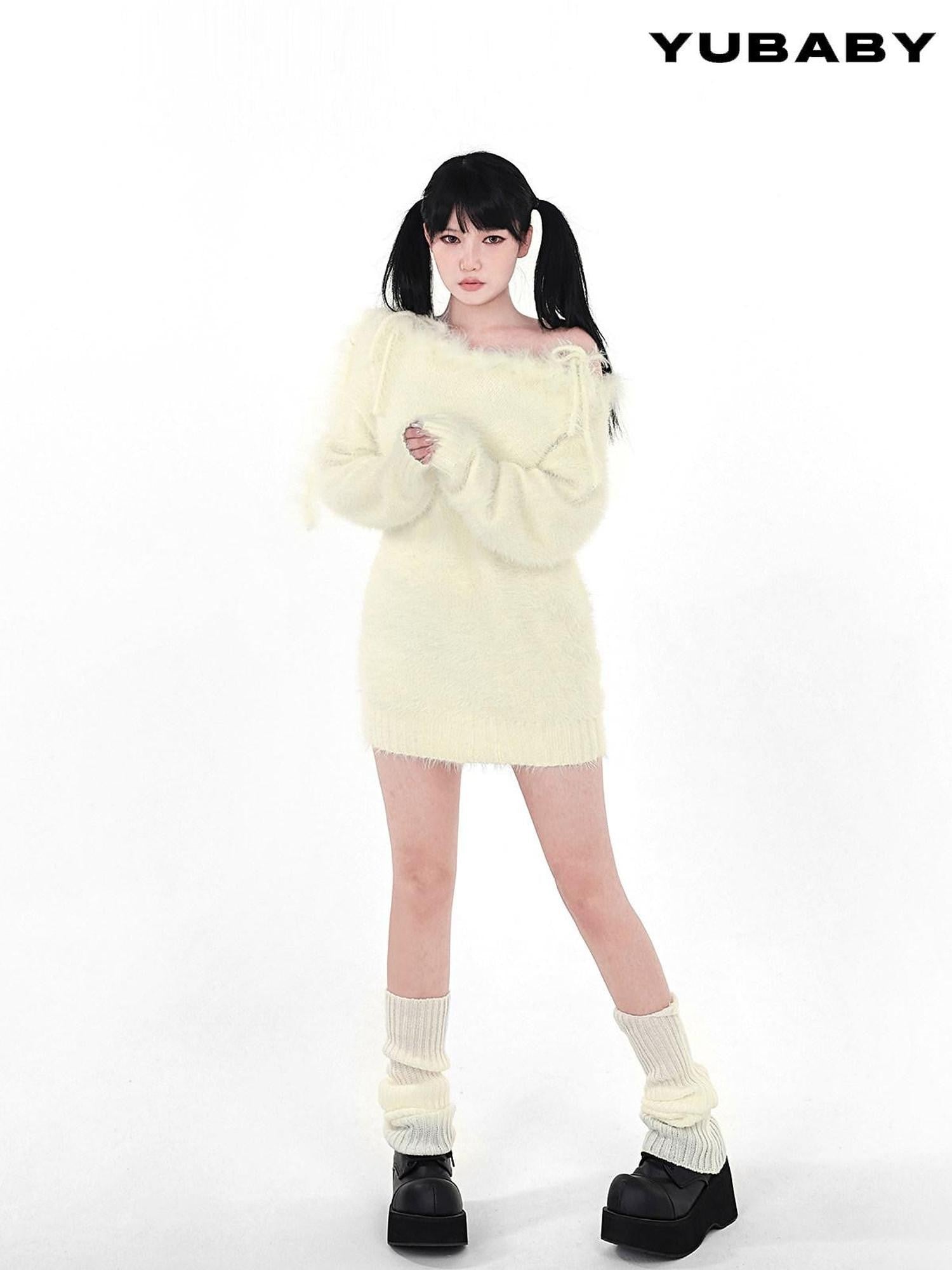 YUBABY Slouchy Solid Knitted Mid Calf Scrunched Women's Polyester Leg Warmers