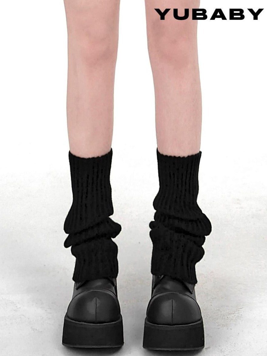 YUBABY Slouchy Solid Knitted Mid Calf Scrunched Women's Polyester Leg Warmers