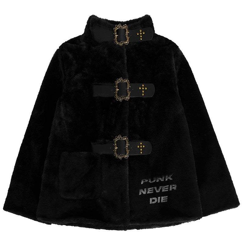 YUBABY_Studded_Cross_Carved_Belt_Buckle_Stand_Collar_Women's_Faux_Fur_Wool_Coats_851872608805_MISSTT