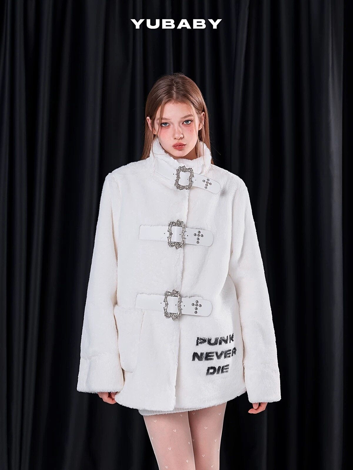 YUBABY_Studded_Cross_Carved_Belt_Buckle_Stand_Collar_Women's_Faux_Fur_Wool_Coats_851872608805_MISSTT