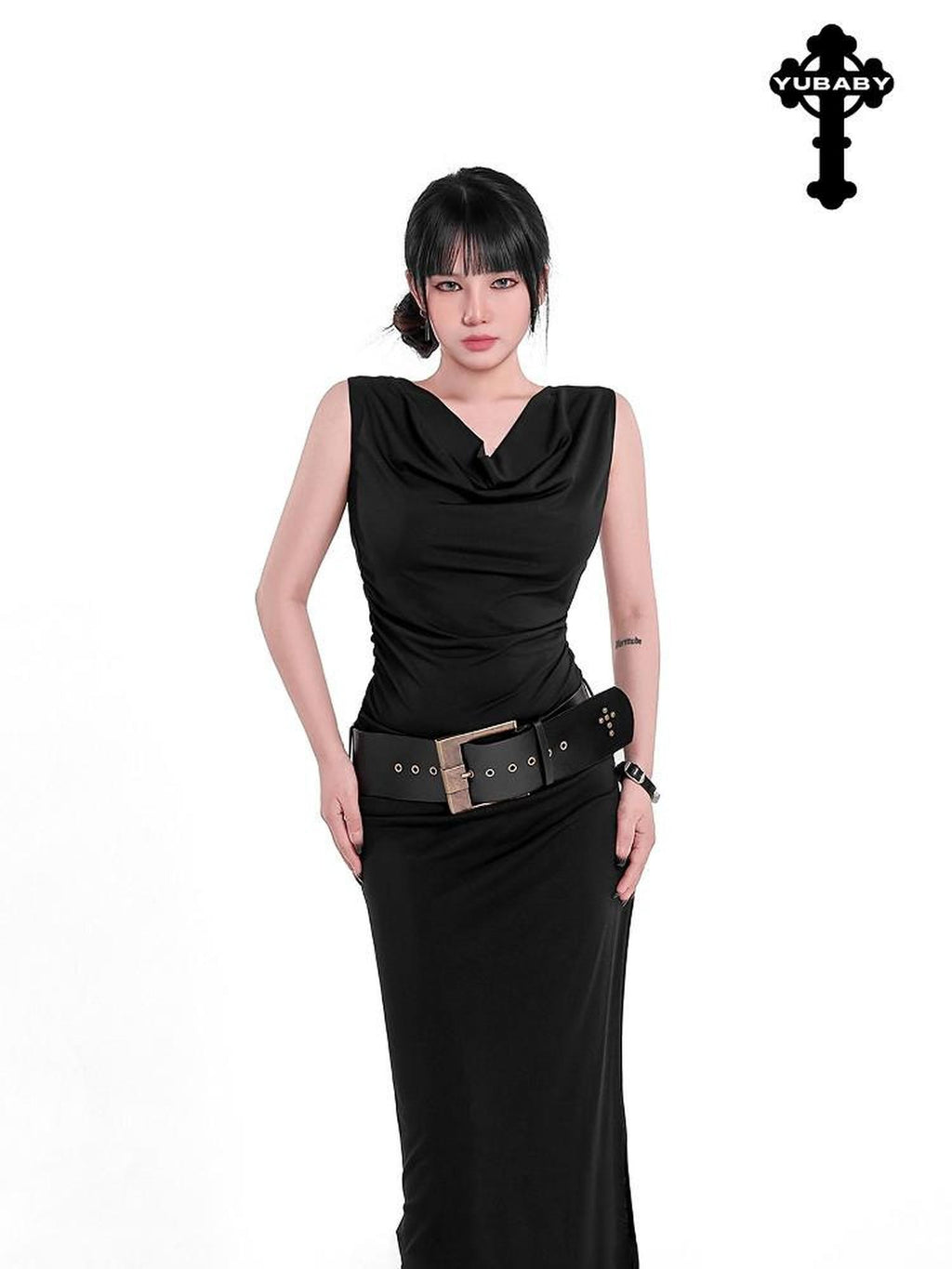 YUBABY Vintage Cross Studded Punched Antique Copper Alloy Women's Pu Belts