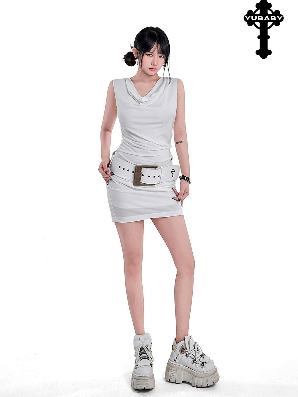 YUBABY Vintage Cross Studded Punched Antique Copper Alloy Women's Pu Belts