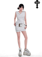 YUBABY Vintage Cross Studded Punched Antique Copper Alloy Women's Pu Belts