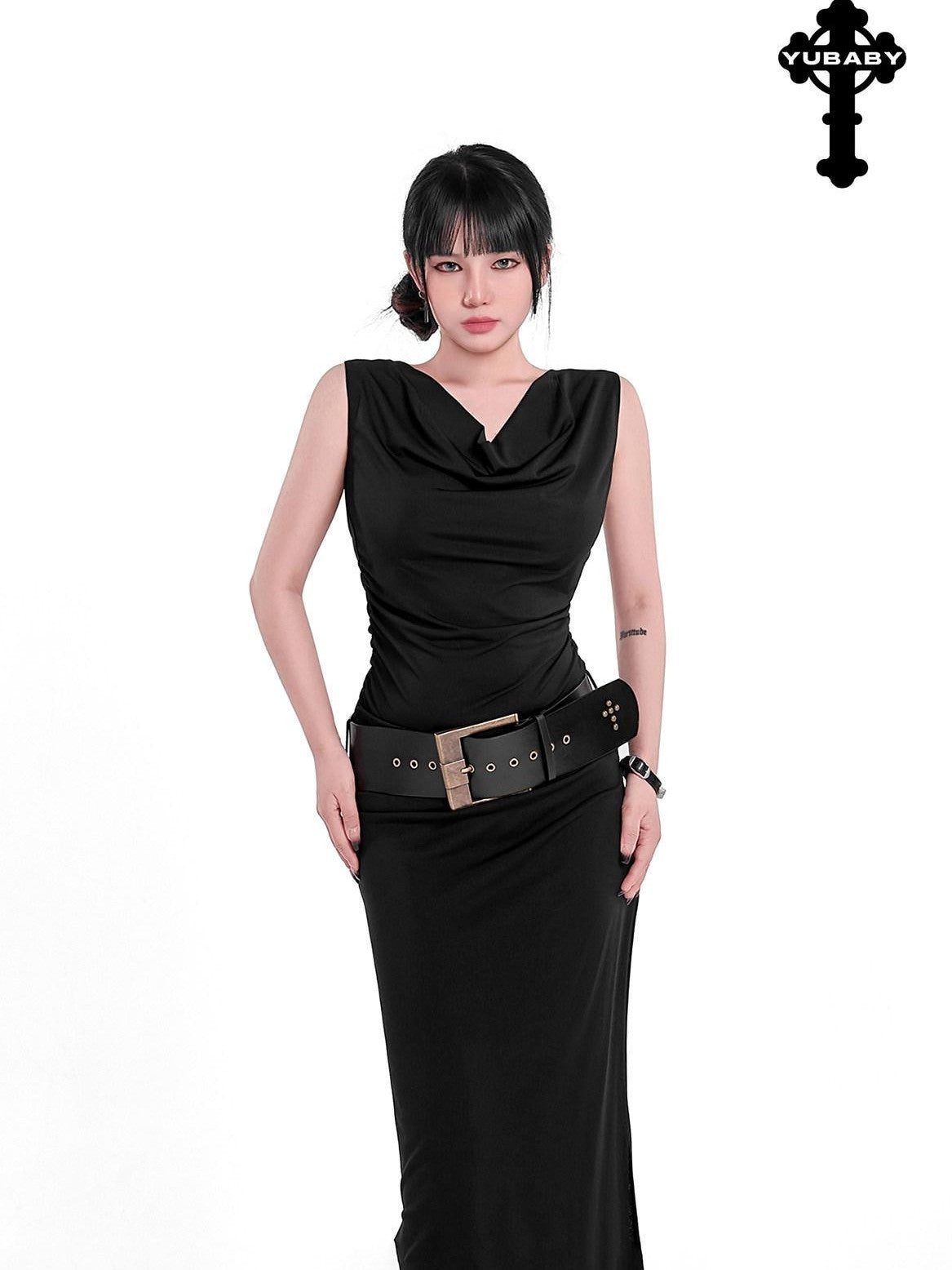 YUBABY Vintage Cross Studded Punched Antique Copper Alloy Women's Pu Belts
