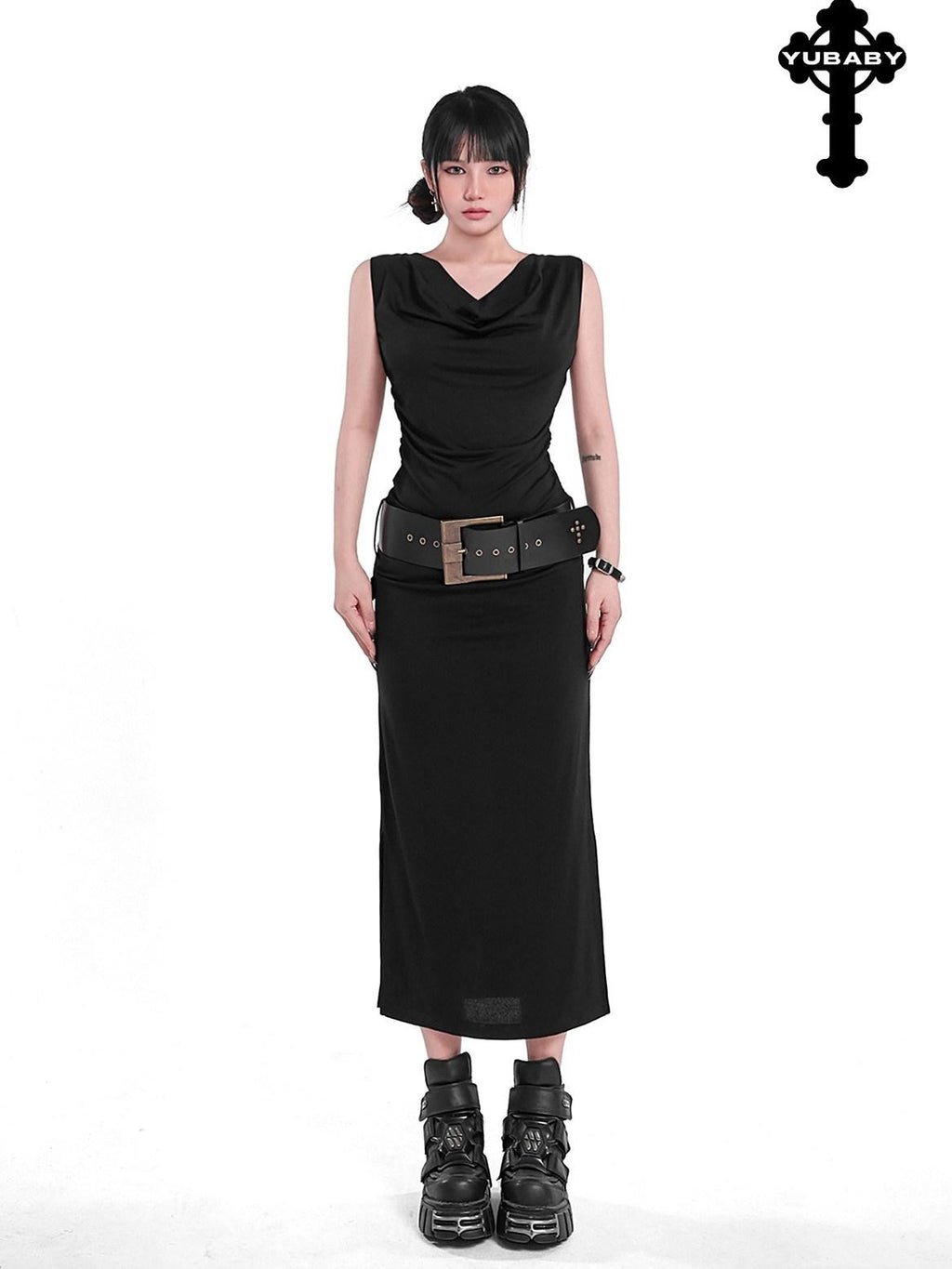 YUBABY Vintage Cross Studded Punched Antique Copper Alloy Women's Pu Belts