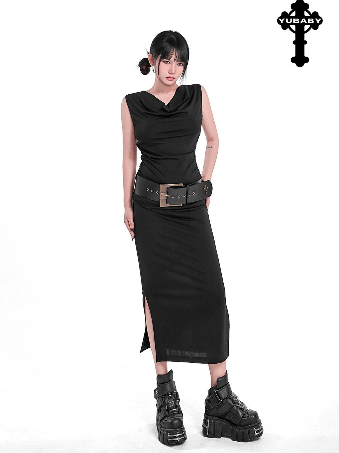 YUBABY Vintage Cross Studded Punched Antique Copper Alloy Women's Pu Belts