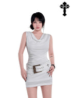 YUBABY Vintage Cross Studded Punched Antique Copper Alloy Women's Pu Belts
