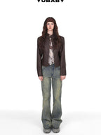 YUBABY Vintage Distressed Rivet Mud Dye Loose Stretch Women's Denim Flare Jeans