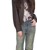 YUBABY Vintage Distressed Rivet Mud Dye Loose Stretch Women's Denim Flare Jeans