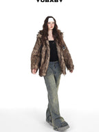 YUBABY Vintage Distressed Rivet Mud Dye Loose Stretch Women's Denim Flare Jeans