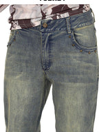 YUBABY Vintage Distressed Rivet Mud Dye Loose Stretch Women's Denim Flare Jeans