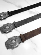 YUBABY Vintage Distressed Tie Dye Wide Silver Large Buckle Rock Women's Pu Belts