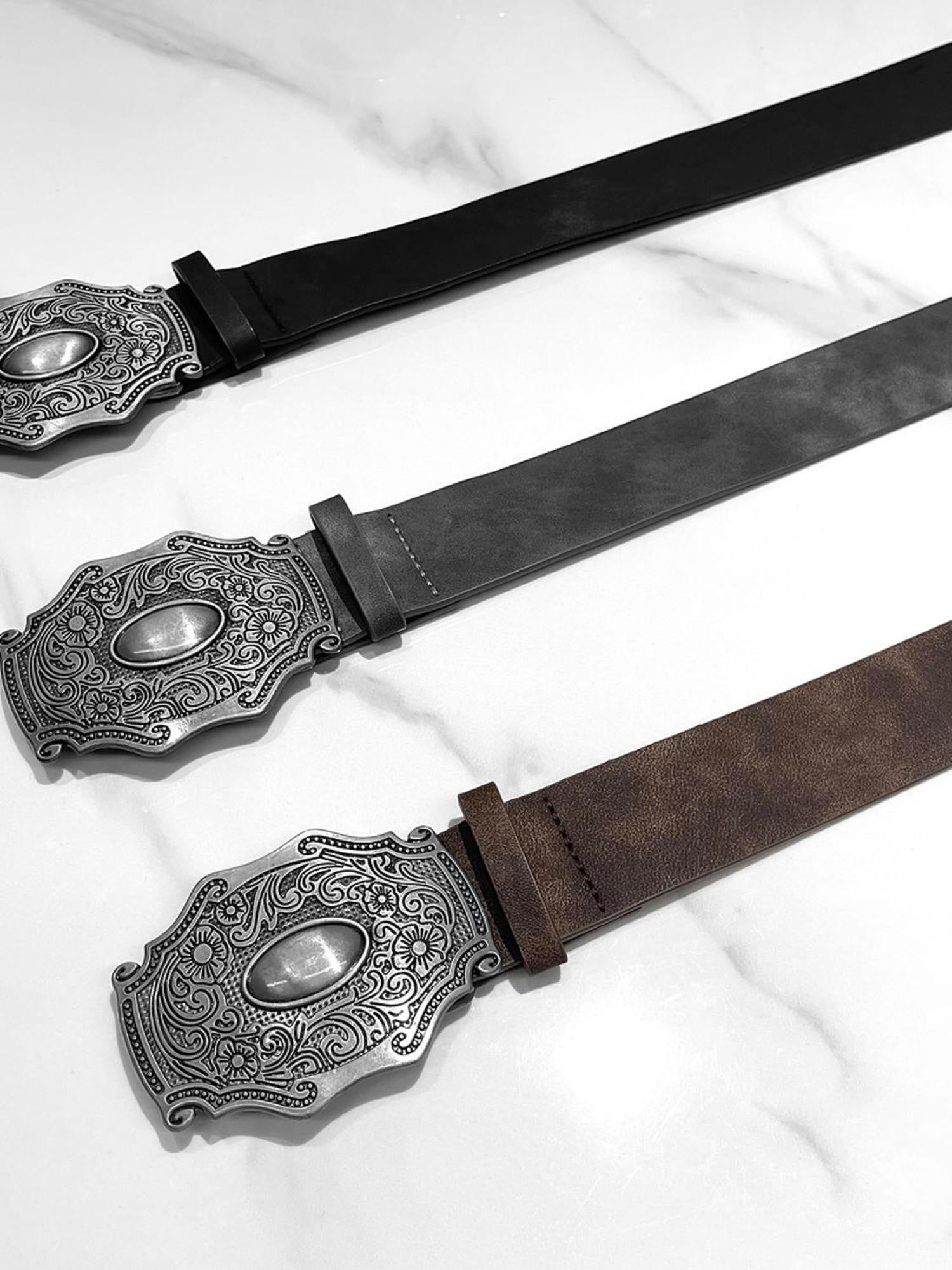 YUBABY Vintage Distressed Tie Dye Wide Silver Large Buckle Rock Women's Pu Belts