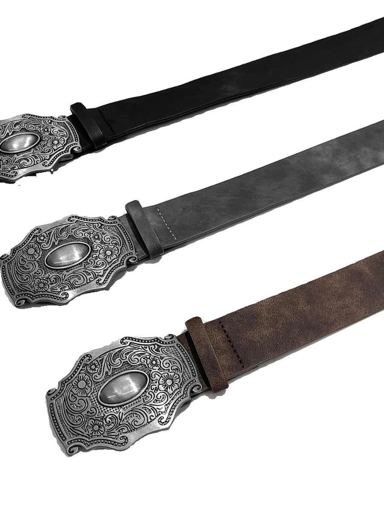YUBABY Vintage Distressed Tie Dye Wide Silver Large Buckle Rock Women's Pu Belts