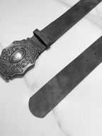 YUBABY Vintage Distressed Tie Dye Wide Silver Large Buckle Rock Women's Pu Belts