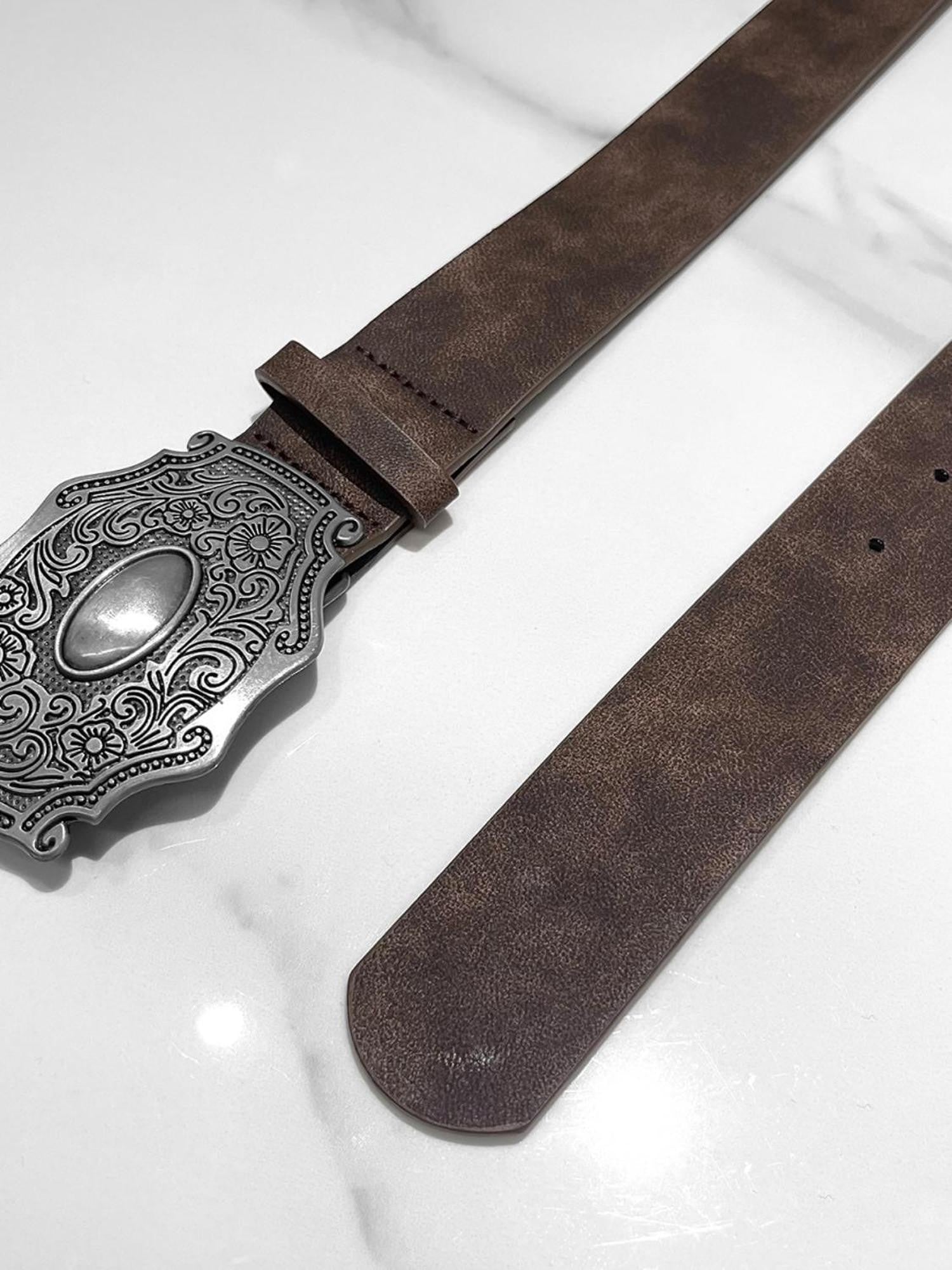 YUBABY Vintage Distressed Tie Dye Wide Silver Large Buckle Rock Women's Pu Belts