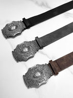 YUBABY Vintage Distressed Tie Dye Wide Silver Large Buckle Rock Women's Pu Belts