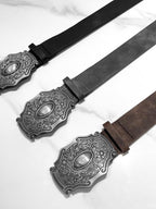 YUBABY Vintage Distressed Tie Dye Wide Silver Large Buckle Rock Women's Pu Belts