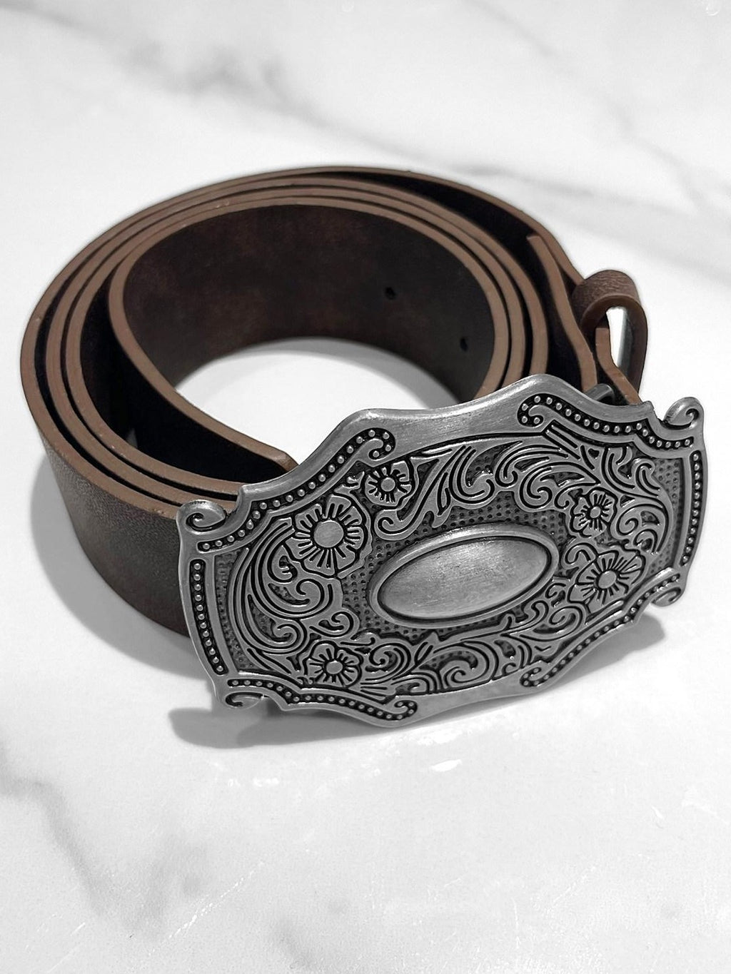 YUBABY Vintage Distressed Tie Dye Wide Silver Large Buckle Rock Women's Pu Belts