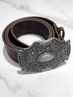 YUBABY Vintage Distressed Tie Dye Wide Silver Large Buckle Rock Women's Pu Belts