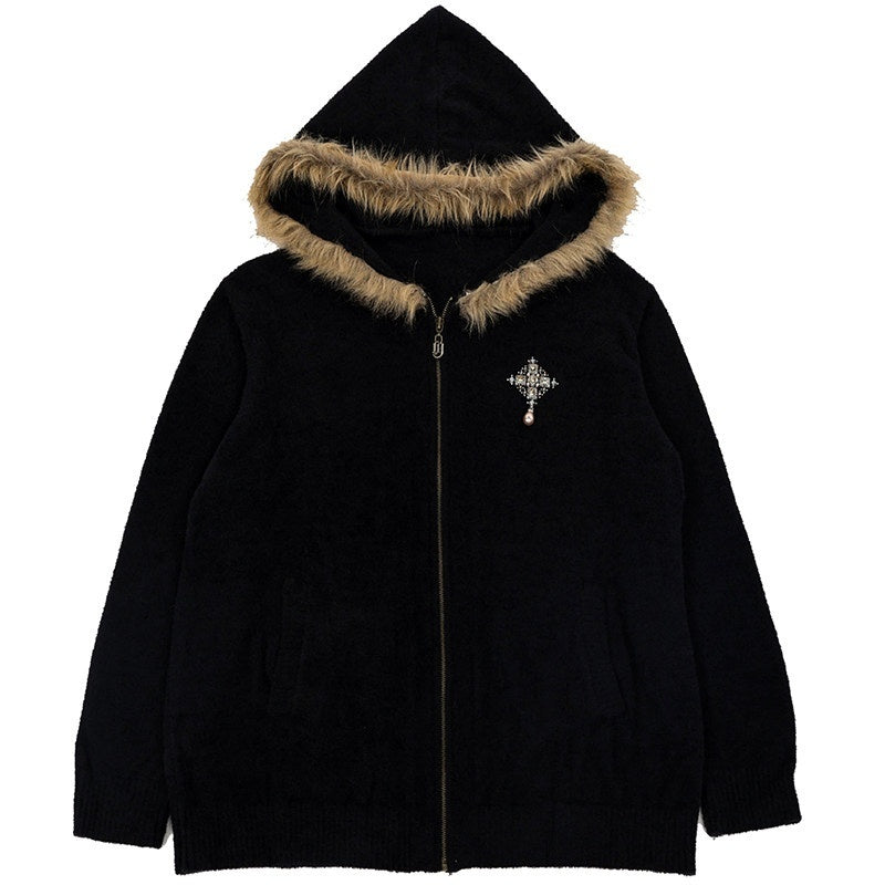 YUBABY_Vintage_Fur_Collar_Cross_Zippered_Hooded_Women's_Cotton_Blend_Hoodies_831568280456_MISSTT