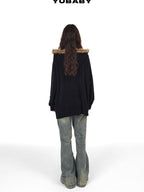 YUBABY Vintage Fur Collar Cross Zippered Hooded Women's Cotton Blend Hoodies