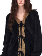 YUBABY Vintage Subculture Patchwork Fur Collar Tie Women's Mink Knit Cardigans