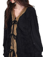 YUBABY Vintage Subculture Patchwork Fur Collar Tie Women's Mink Knit Cardigans