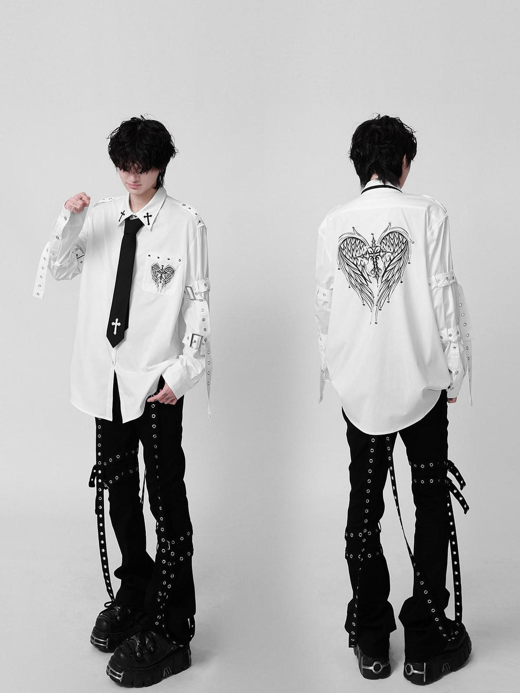 YUBABY Visual Studded Removable Tie Cross Wing Heavy Embellished Women's Overshirts
