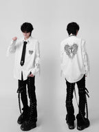 YUBABY Visual Studded Removable Tie Cross Wing Heavy Embellished Women's Overshirts