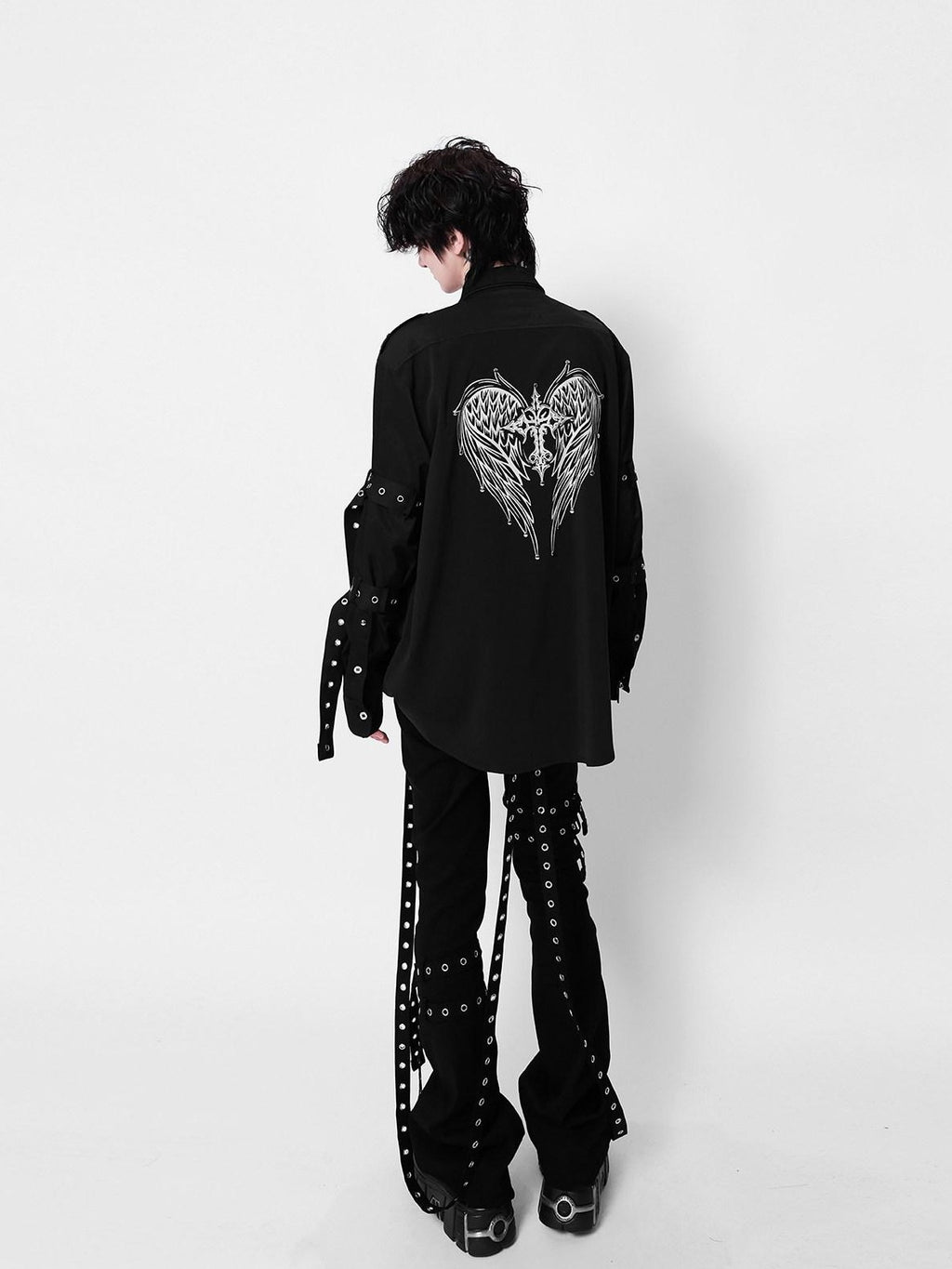 YUBABY Visual Studded Removable Tie Cross Wing Heavy Embellished Women's Overshirts