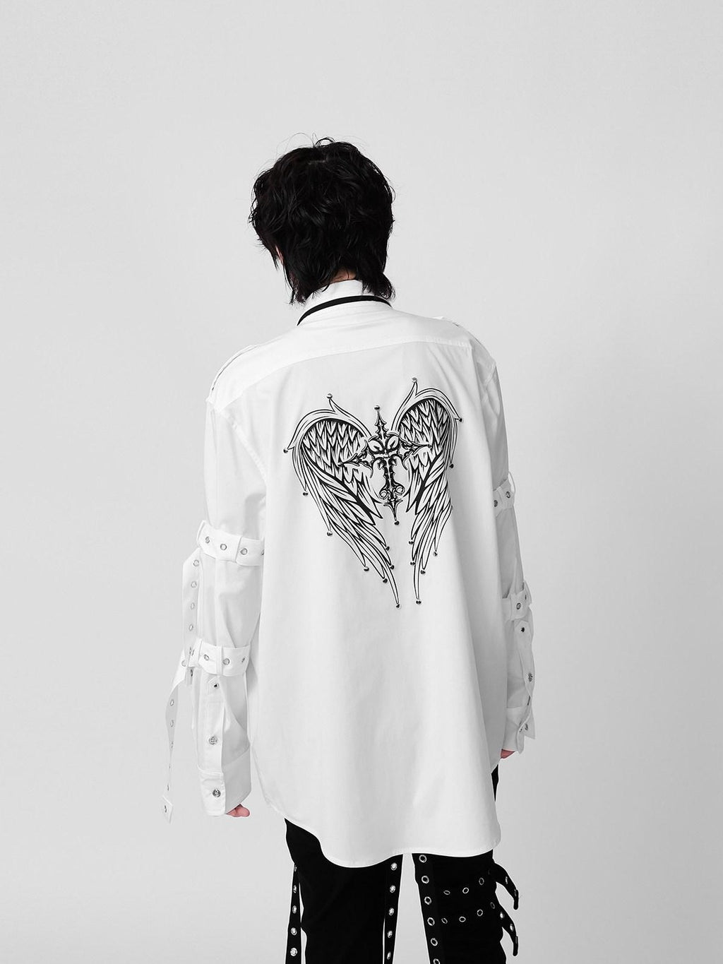YUBABY Visual Studded Removable Tie Cross Wing Heavy Embellished Women's Overshirts