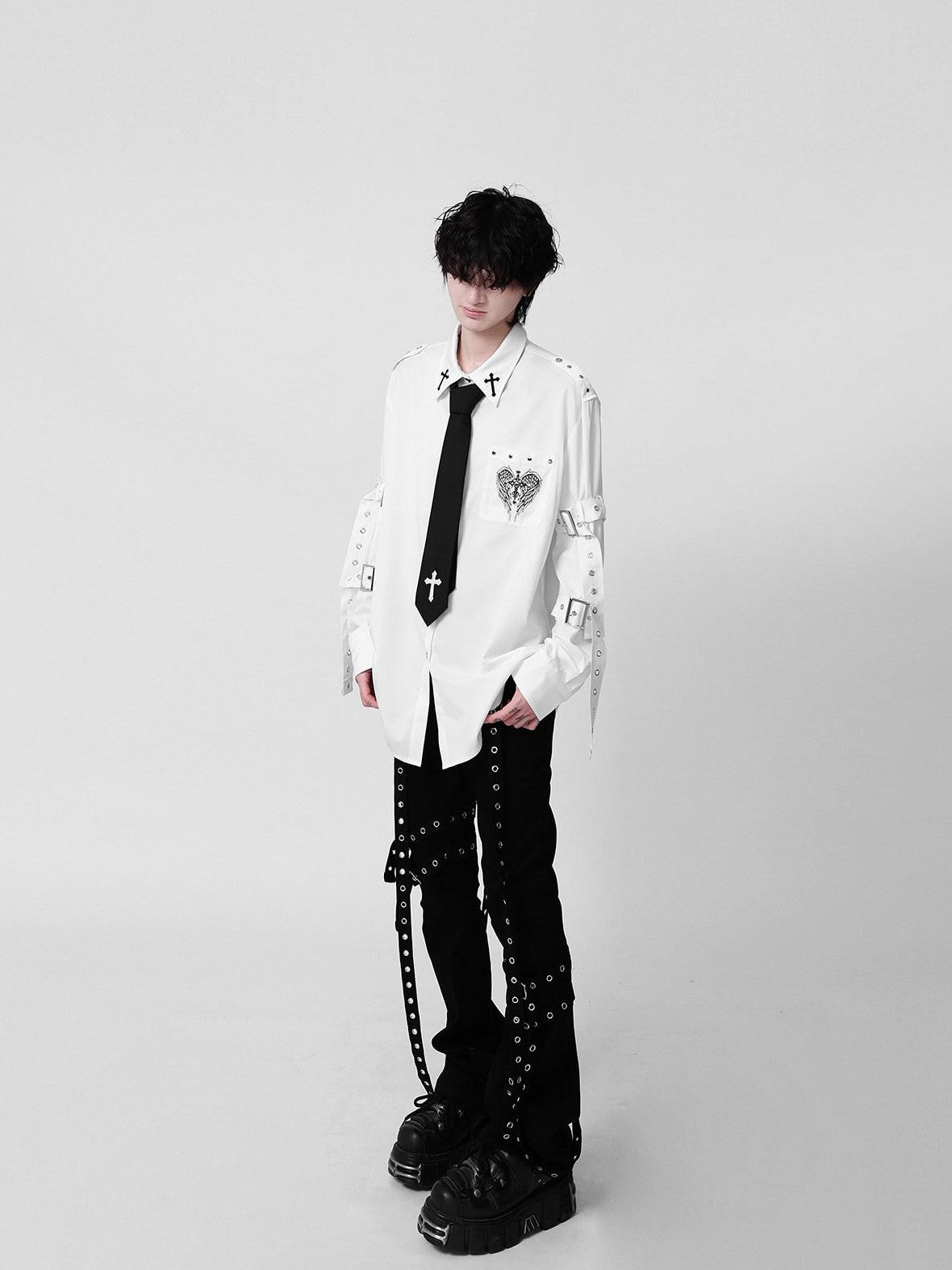 YUBABY Visual Studded Removable Tie Cross Wing Heavy Embellished Women's Overshirts
