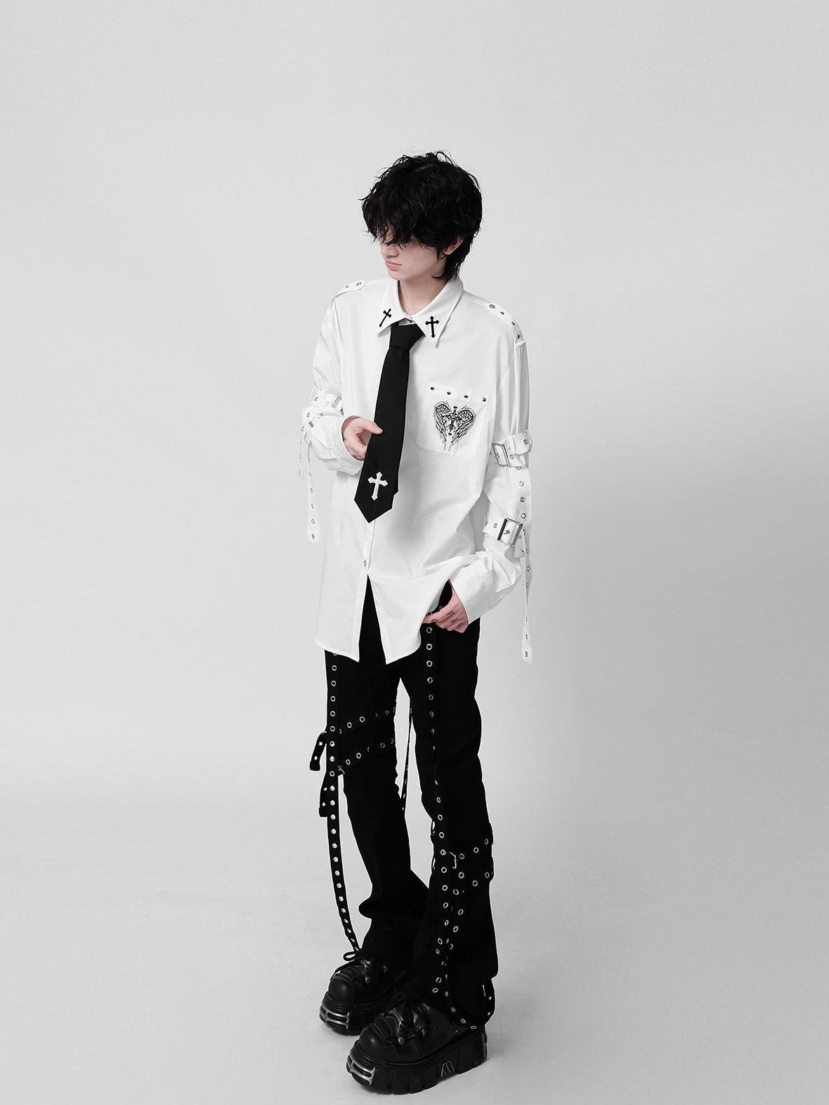 YUBABY Visual Studded Removable Tie Cross Wing Heavy Embellished Women's Overshirts